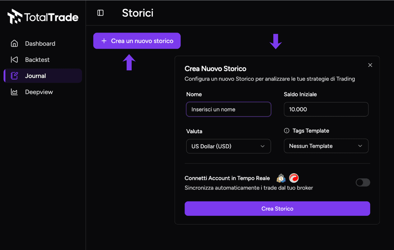 2. Crea un nuovo storico